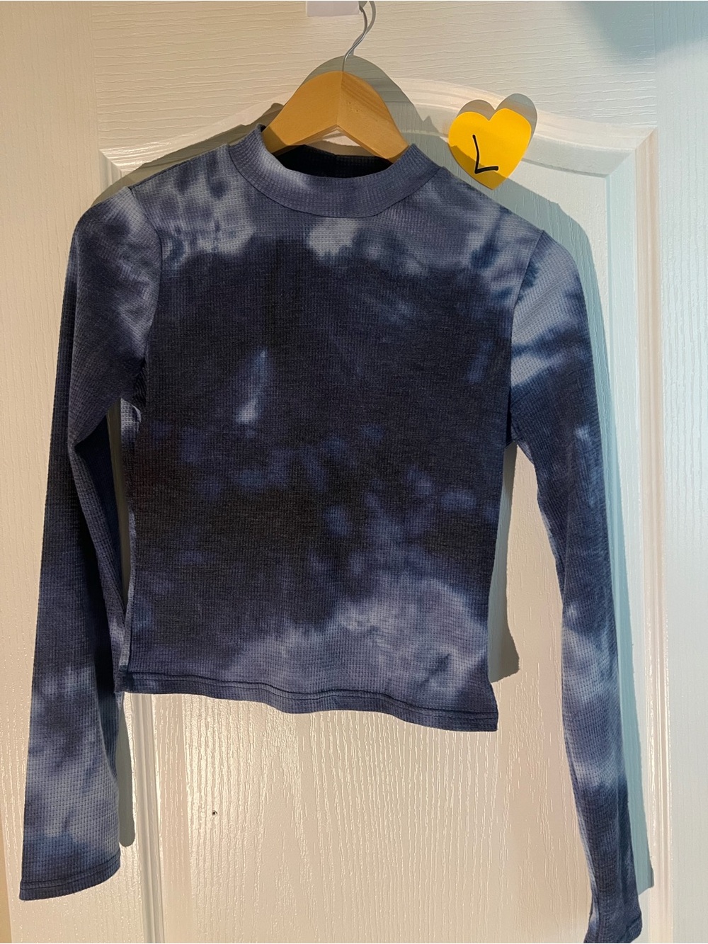 Forever 21 Navy Tie-Dye Waffle-Knit Long Sleeve Top